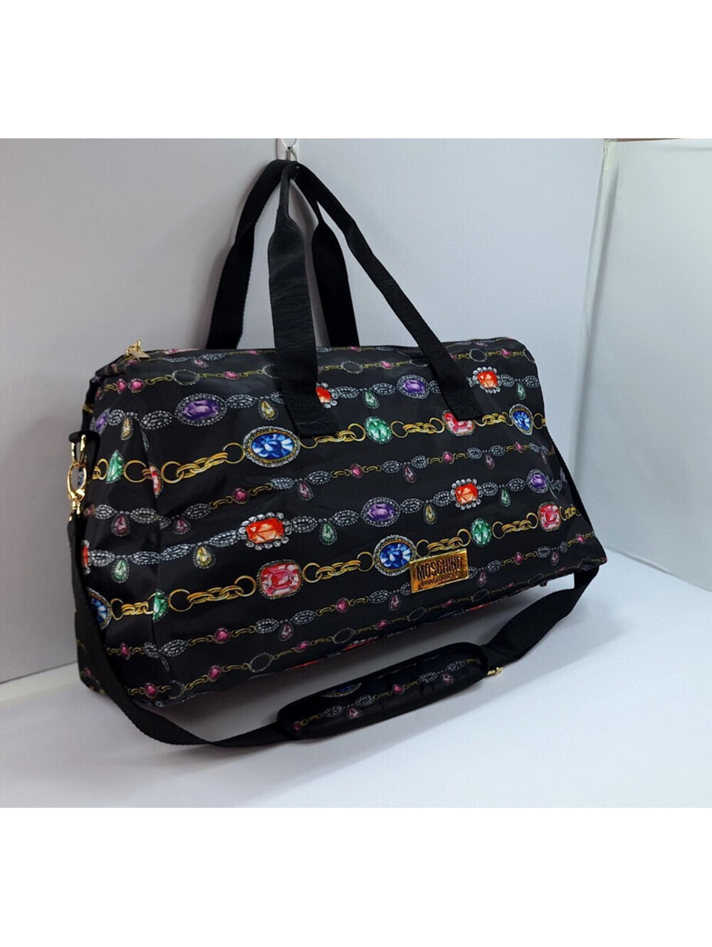 Moschino Fragrances Bejeweled Duffle Travel & Weekender Bag AOP Maxmalist Grunge